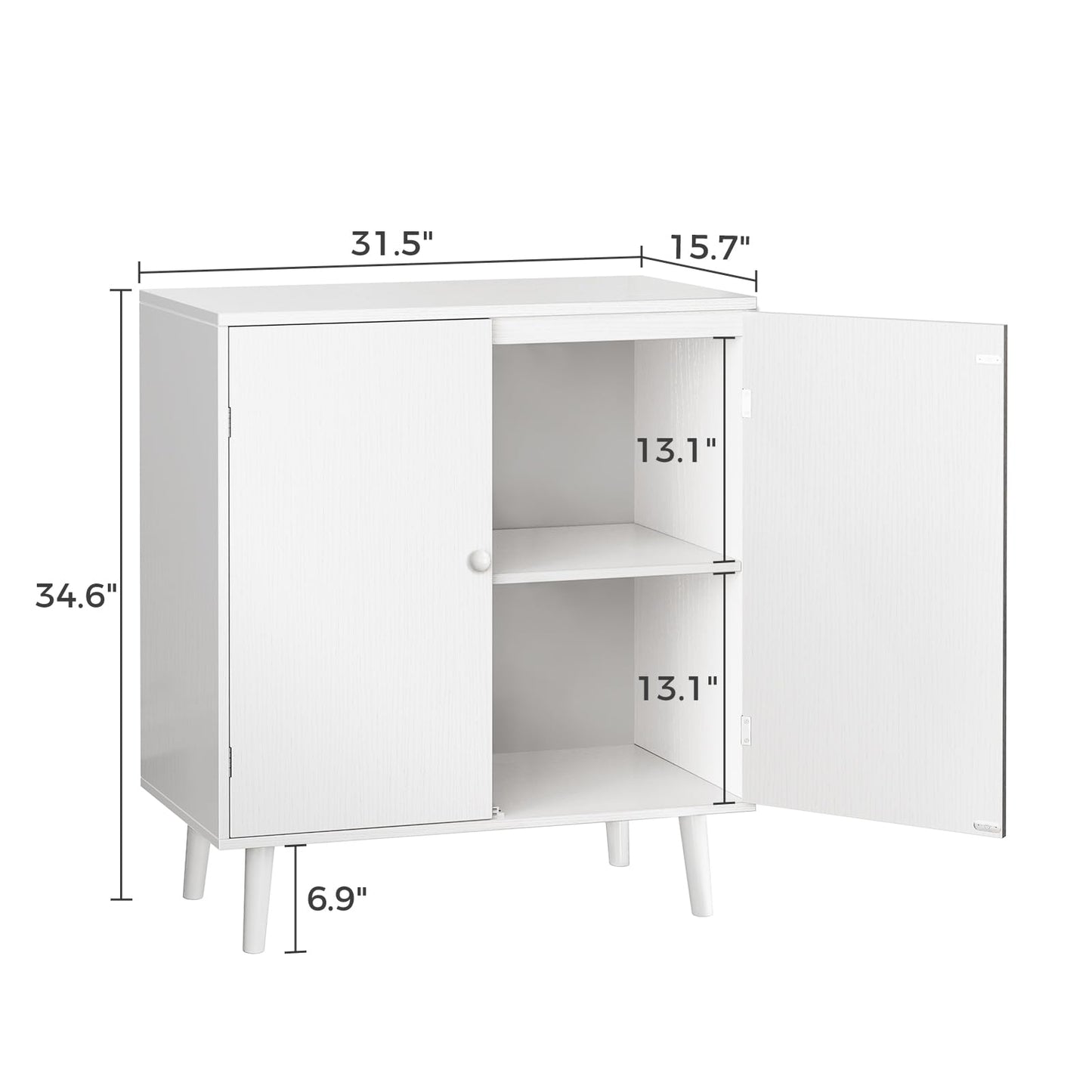 Huuger Buffet Cabinet with Storage, Storage Cabinet with 2 Doors, White Cabinet with Solid Wood Feet, Sideboard Cabinet Accent Cabinet, for Kitchen, Entryway, Living Room