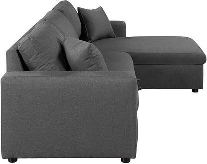 Karnak Diwan Sofa Cum Bed With Cushions L-Shaped Storage Space | Convertible Living Room Furniture (Grey)