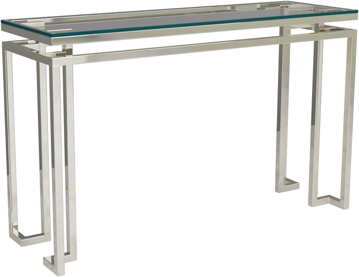 RIGID Stainless Steel Console Table with Metal Frame and Glass Top for Living Room, Entryway, Office | Corner End Table