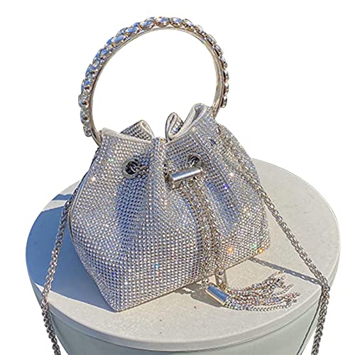 TOPALL Upgrade Rhinestone Evening Bag Silver Purse Sparkly Diamond Silver Clutch Purses for Women Party Club Wedding