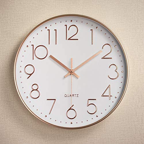 Non-Ticking Silent Wall Clocks 12 Inch Battery Operated Quartz Classic Decor Clock Easy to Read for Bedroom Home Kitchen Room Office School (Rose Gold)