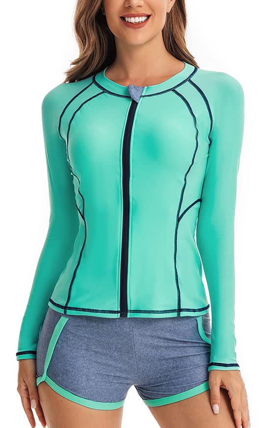 CCAKXCJJ Womens Two Piece Rash Guard Long Sleeve Swimsuit UV UPF 50+ Zipper Athletic Swimwear Sports Surfing Bathing Suit