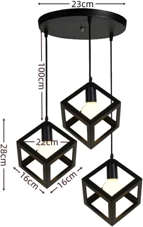 HUA QIANG WANG Industrial Pendant Light, 3-Light Vintage Black Ceiling Lamp, Adjustable Height Hanging Chandelier Lighting Fixture for Kitchen Island Living Room Dining Room Bedroom