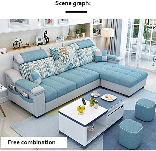 L Shape sofa 3 Seat Linen Living Room Sofa Set Home Furniture Modern Design Frame Soft Sponge Shape Home Furniture(Foot ped + 2 cloth stool),C