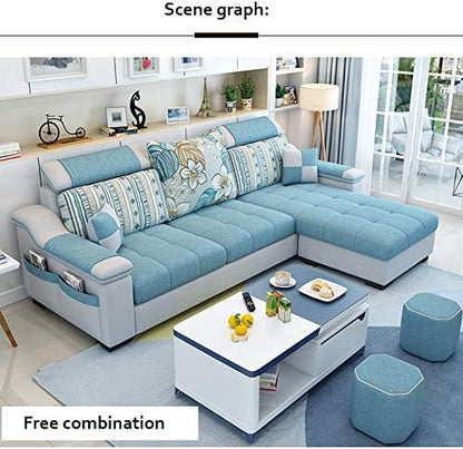 L Shape sofa 3 Seat Linen Living Room Sofa Set Home Furniture Modern Design Frame Soft Sponge Shape Home Furniture(Foot ped + 2 cloth stool),B