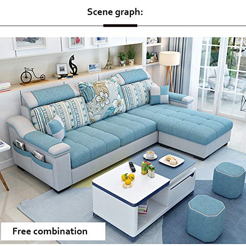 L Shape sofa 3 Seat Linen Living Room Sofa Set Home Furniture Modern Design Frame Soft Sponge Shape Home Furniture(Foot ped + 2 cloth stool),C