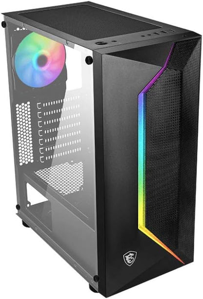 MSI MAG Vampiric 100R Mid Tower Gaming Computer Case - with 120mm ARGB Rear Fan & 120mm Front Fan, Front Mesh Panel, Tempered Glass Window, Magnetic Dust Filter - Black