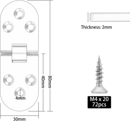 Amzuia 4 Pcs Folding Flip Top Hinge, Heavy Duty Folding Flip Top Hinge 180 Degree Round Edge Hinge for Folding Tables Sewing Machine Table Furniture Accessories