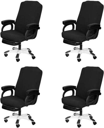 SARAFLORA Polyester Solid Stretch Washable Computer Chair Slipcovers for Universal Rotating for Boss, Office Chair (Large, Black)