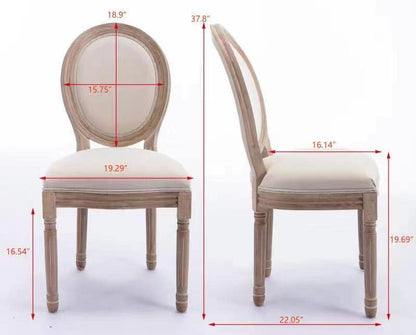 LANNY Vintage French Accent Chairs Set of 2, Upholstered Fabric Farmhouse Dining Chairs 7105# for Living Room Bedroom Kitchen, 2pc Vanity Chairs with Round Backs and Rubberwood Legs (Rattan Back)