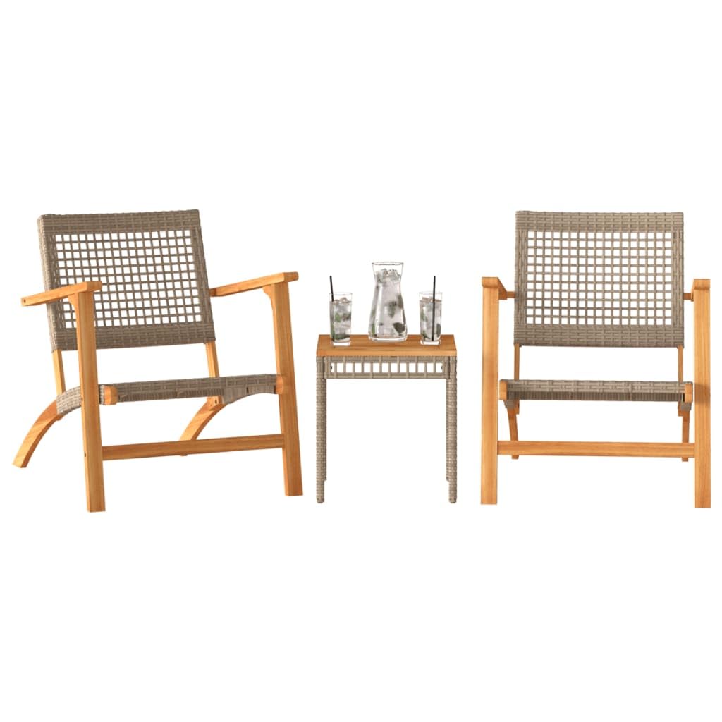 vidaXL Bistro Set 3 Piece, Garden Table and Chair for Patio, Outdoor Bistro Set for 2, Dining Set, Modern Style, Beige Poly Rattan & Solid Wood Acacia