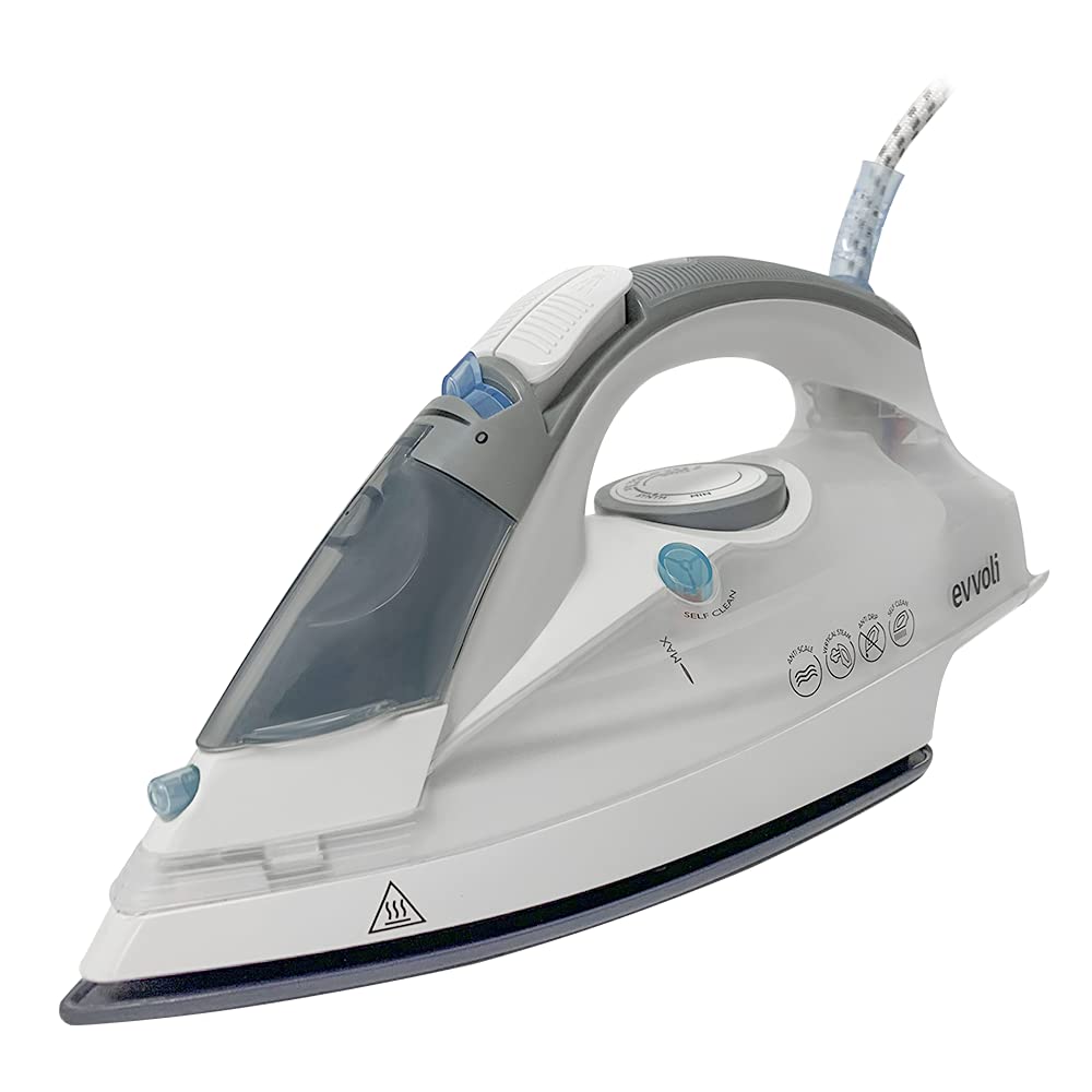 evvoli Steam Iron 2400W With Ceramic Soleplate Auto Shut-Off With Anti-Drip,White EVIR-H2400W 2 Years Warranty