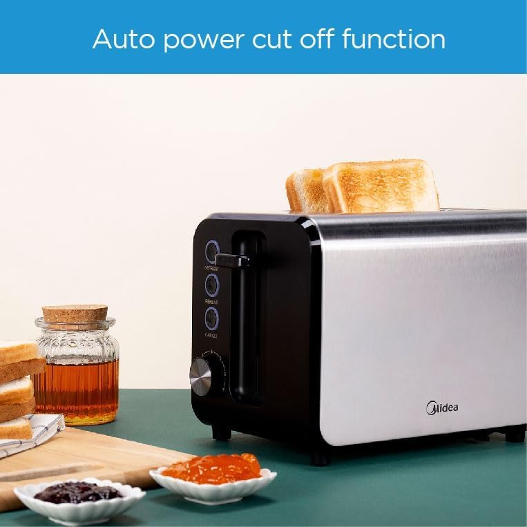 Midea Toaster 2 Slots, 950W With Adjustable Browning Control, Removable Crumb Tray, Automatic Pop Up, Defrost, Warm, Cancel, Auto Power Cut Off Function, 7 Level Settings - MT-RW2L20W