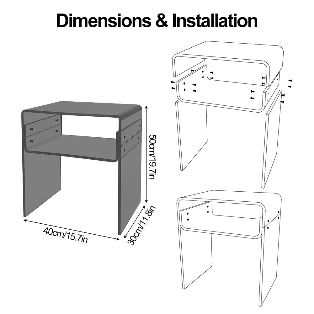 CJYSHOP Acrylic End Table Acrylic Side Table 2-Tier Bedside nightstand Modern Design Table Home Decor Display for Bedroom Living Room Black (white)