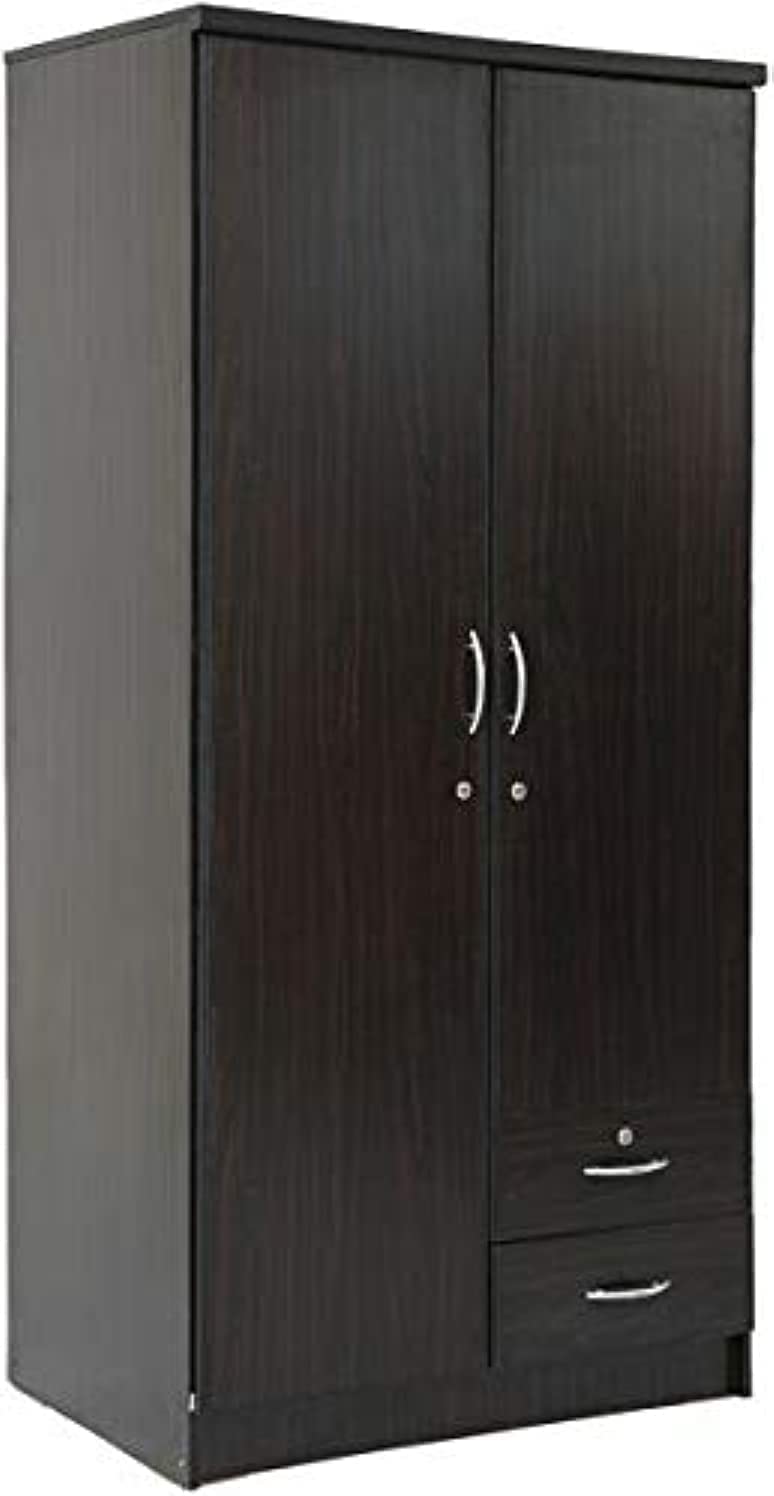 Furniture4Us 2 Door Wooden Wardrobe,Cabinet,Cupboard Of Engineered Wood with 2 Drawers Size (190x90x50 cm) Made in Thailand, F4US-622 (Dark Brown)