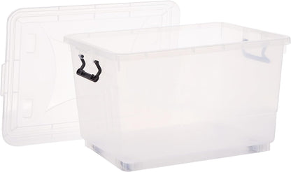 Cosmoplast 55L Clear Plastic Storage Box with Wheels & Lockable Lid Set of 6