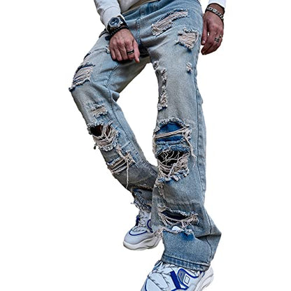 WEIBUMAOYI Men's Loose Fit Pants Relaxed-Fit Men Jeans Washed Oversize Straight Leg Carpenter Jean