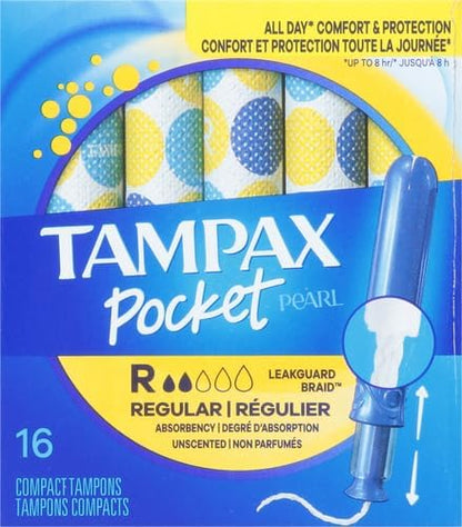 Tampax Pearl Regular Absorbency Unscented Tampons, Leakguard protection 96 Count, Pack of 1