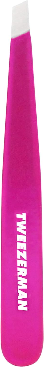 Tweezerman Stainless Steel Slant Tweezer - Eyebrow Tweezers for Women and Men (Neon Pink)