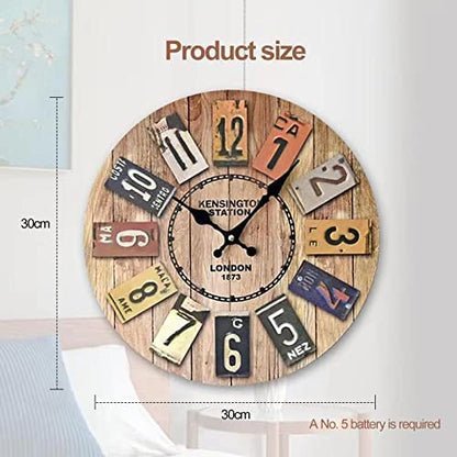 DAYONG Round Wall Clock 14 Inch Large Numbers Wooden Wall Clocks Battery Operated,Retro Rustic Style Decorative for Living Room Kitchen Home Bathroom Bedroom