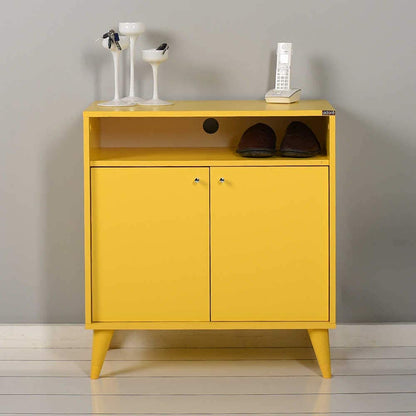 Adore Furniture London 2 Doors Decorative Multi-Purpose Cabinet, 73 cm Width x 79 cm Height x 42 cm Depth, Yellow