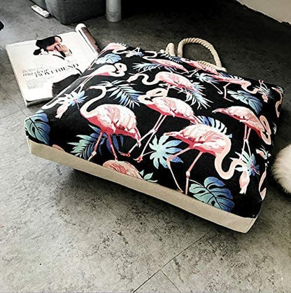 Fashion Flamingo Printed Canvas Shopping Bags Animal Design Beach Bag For Women Tote Bags Casual Handbags Gifts