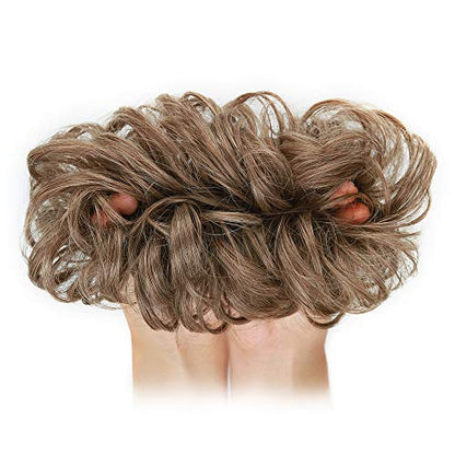 MORICA 1PCS Messy Hair Bun Hair Scrunchies Extension Curly Wavy Messy Synthetic Chignon for Women (12AH613(Light Golden Brown & Lightest Blonde))