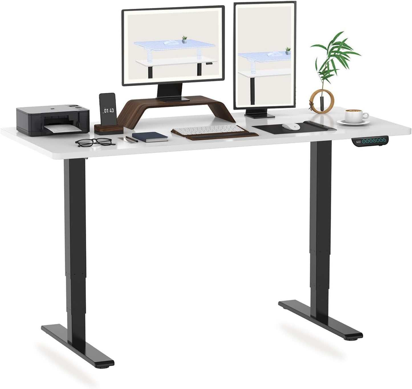 FLEXISPOT Electric Standing Desk E5, Height Adjustable Desk with Whole-Piece Bamboo Board and Dual Motor 3 Stages, 48x24 Inch, 4 Presets, Large Load Capacity Stand Up Desk Workstation Home Office