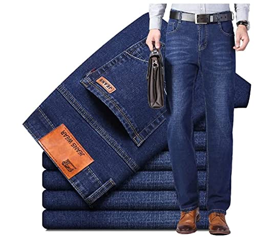 KKAERDIYA Men's Jean Relaxed Straight Jeans Bussiness Casual Pants Classic Stretch Jeans