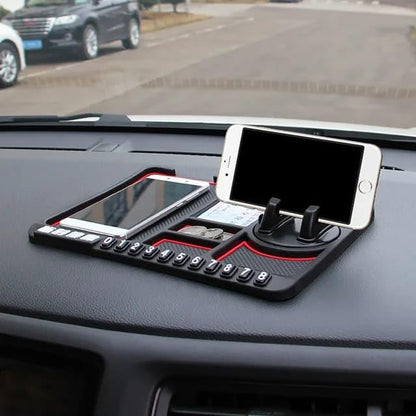 Car Non-Slip Phone Pad Set,4-in-1 Multifunction Phone Pad Non Slip Dashboard Mat with Digital Tag Anti-Slip&Shake Sticky Pads Phone Holder Cars 360 Degrees Rotating Phone Holder Mat (Blue)