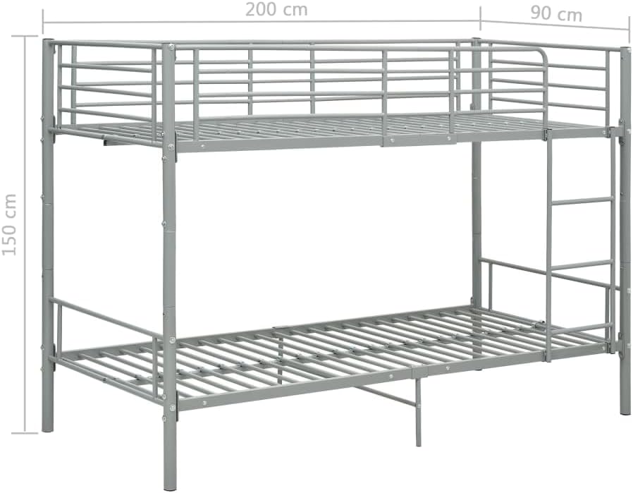 vidaXL Bunk Bed Grey Metal 90x200 cm