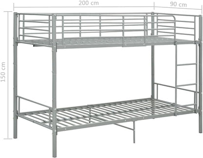 vidaXL Bunk Bed Grey Metal 90x200 cm