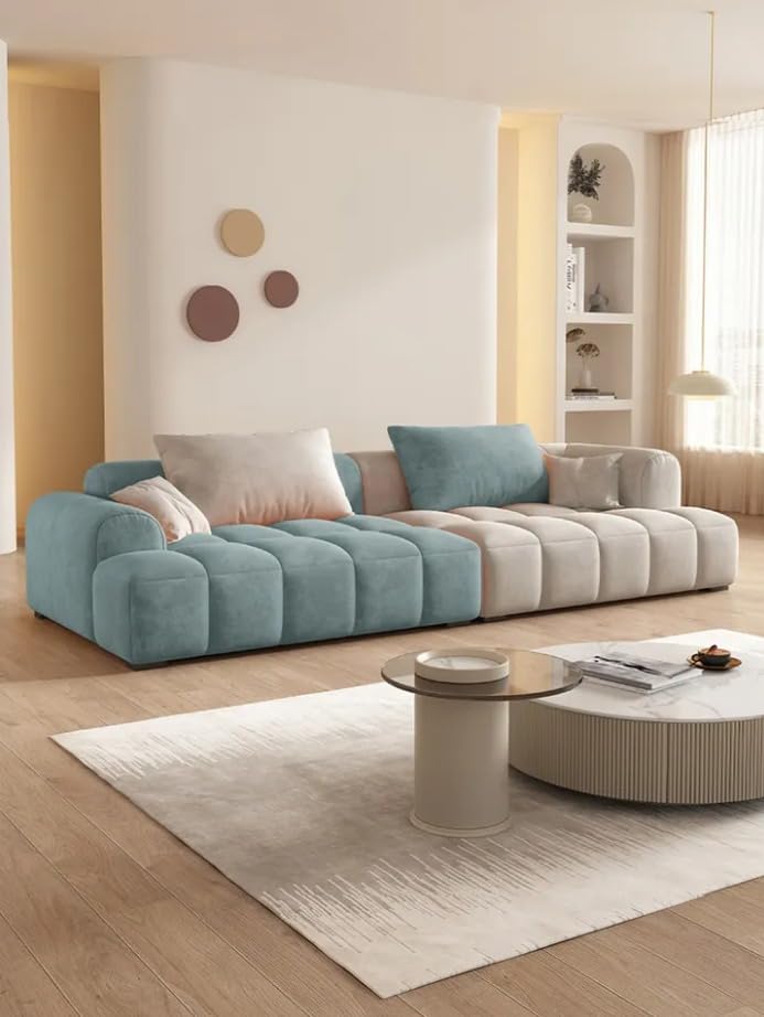 Cheese cube cream style fabric sofa living room sofa living room bedroom simple sofa (96 x 200 cm, OFF-WHITE)