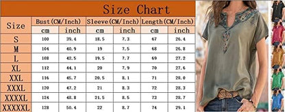 Womens Embroidered Top Blouses Casual Peasant Shirts Short Sleeve Floral Printed Bohemian Tshirts