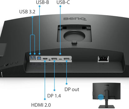 BenQ PD3205UA 32-inch Ergo Arm 4K Monitor, UHD, sRGB, Rec.709, HDR10, IPS, AQCOLOR Technology, USB-C, Factory-Calibrated, Hotkey Puck G2, KVM, Color Mode, DualView