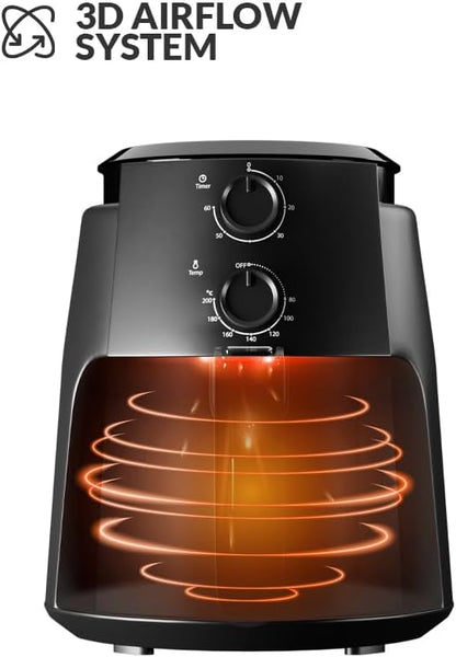 evvoli Air Fryer 4 Litres with Timer Temperature Adjustable Control and 8 Preset Programs 1500W, EVKA-AF4001BS Black