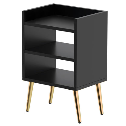 Mahmayi Modern Night Stand Table, Side Table With 3 Open Storage Shelves, Side Table For Living Room, Bedroom - Black