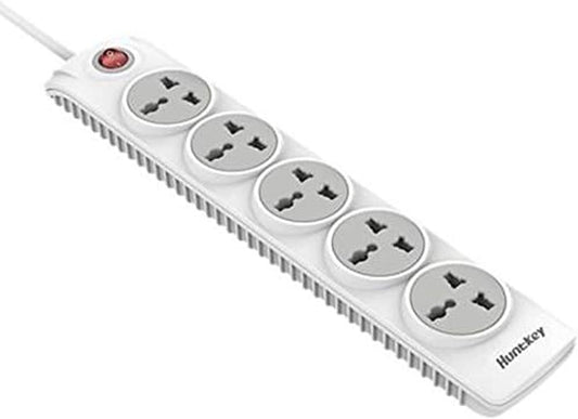 Huntkey Power Extension, Smart Surge Protector Power Strip with 5 Outlets and Safety Switch with 3m Extension Cord, Child Protection Charging Station for all AC Socket, White - SZN 501