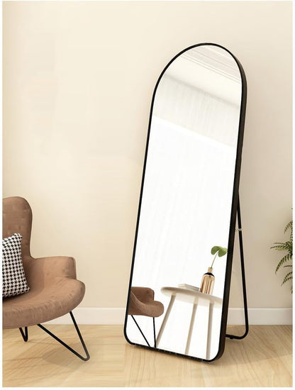 AIRFUL Mirror Full Length 152cm-42cm Arched Aluminum alloy Large Standing Dressing Mirror Hanging Leaning Against Wall Mounted Mirror with Stand for Bedroom Locker Room Living Room (Black)