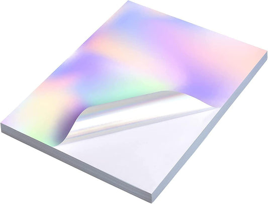 Holographic Sticker Paper 8.3 x11.7 inch for Inkjet Printer & Laser Printer US letter size Holographic Printable Vinyl Rainbow Sticker Printer Paper Adhesive Waterproof Vinyl, 20 Sheets