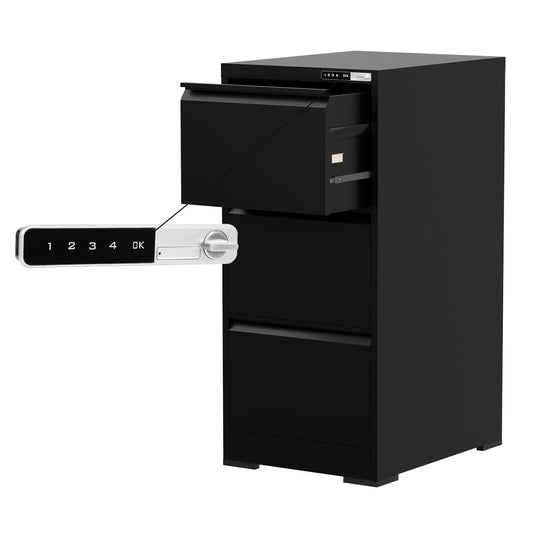 Mahmayi Victory Steel Japan OEM File Cabinet with Touch Screen Digital Lock with USB Charging Support, Portable Cabinet with 3 Storage Drawer, Vertical File Cabinet, Ideal for - Black