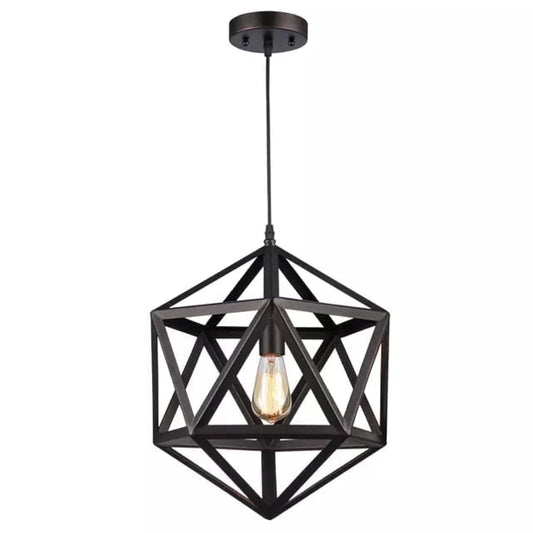 HUA QIANG WANG Industrial Pendant Light Diamond Shape 1-Light Adjustable Height Black Metal Hanging Lamp Vintage Farmhouse Ceiling Light Fixture for Kitchen Island Dining Room Living Room Bedroom