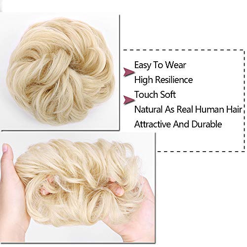 MORICA 1PCS Messy Hair Bun Hair Scrunchies Extension Curly Wavy Messy Synthetic Chignon for Women (12AH613(Light Golden Brown & Lightest Blonde))