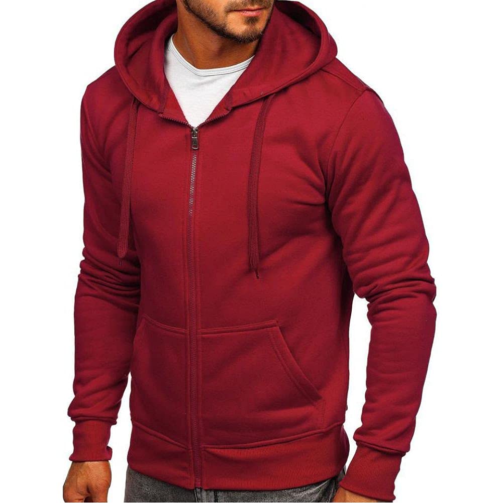 Men'S Casual Zipper Hoodies Sweatshirts Male Black Green Solid Color Hooded Outerwear Tops S-2Xl