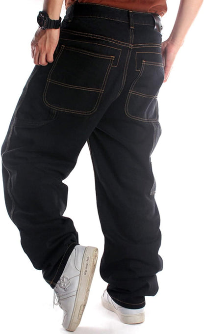 EnllerviiD Men's Relaxed Fit Classic Jeans - Loose Fashion Baggy Comfort Plain Hip Hop Denim Pants