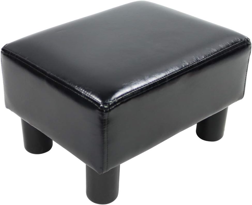 KKTONER PU Leather Ottoman Stool Modern Rectangle Seat Chair Footstool Black