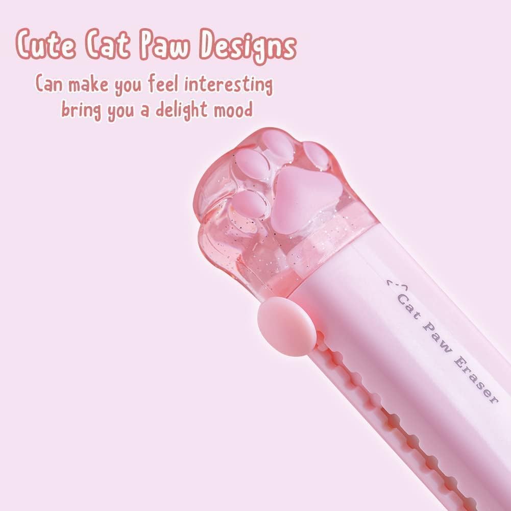 ELECDON Retractable Erasers, Cute Rubber for Kids, Cat Paw Shaped Push Pull Rubber Eraser for Students Writing Office School Supplies 4 Pcs