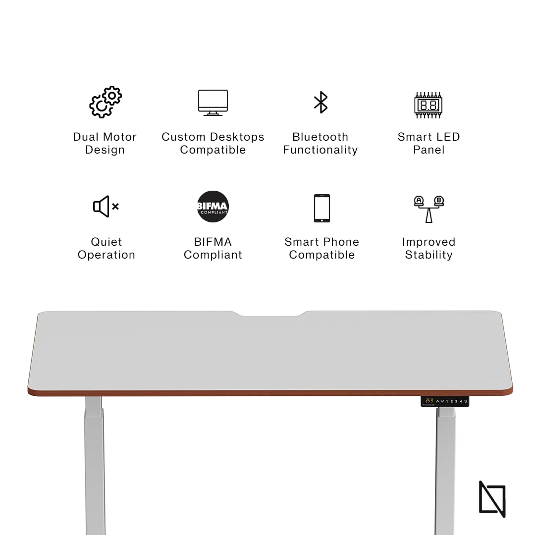 Navodesk Height Adjustable Standing Desk Workstation, Bluetooth Enabled White Frame + Top (White Oak, 178 x 76 CM)