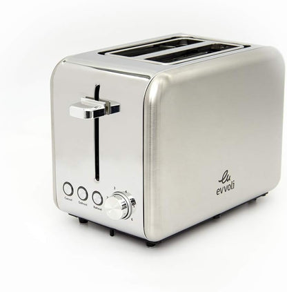 evvoli 2 Slice Toaster With 6 settings Stainless steel Removable Crumb Tray EVKA-TO7HS, Silver