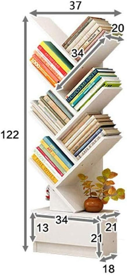 U-HOOME Bookshelf， Tree Bookcase, 7-Tier Bamboo Wood Book Rack, Storage Shelves in Living Room, Free-Standing book shelf Organizer, Space Saver for Home, Office, Kid's Room Retro